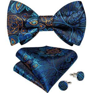 Men Bow Tie Paisley Striped 23 Teal